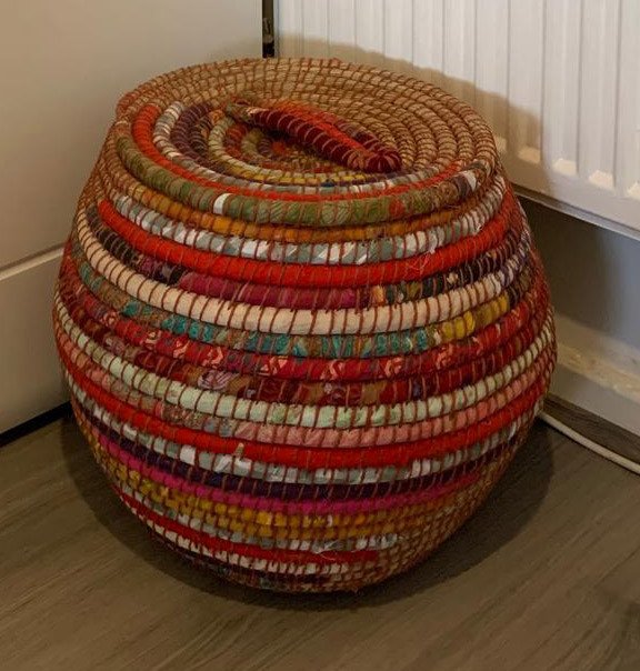 Handwoven Eco-Friendly Basket with Recycled Material Accents